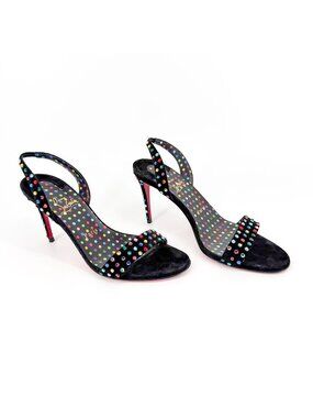 Christian Louboutin O Marylin Strass 85 Black Crystal Sandals Size 38 US 8 Heels